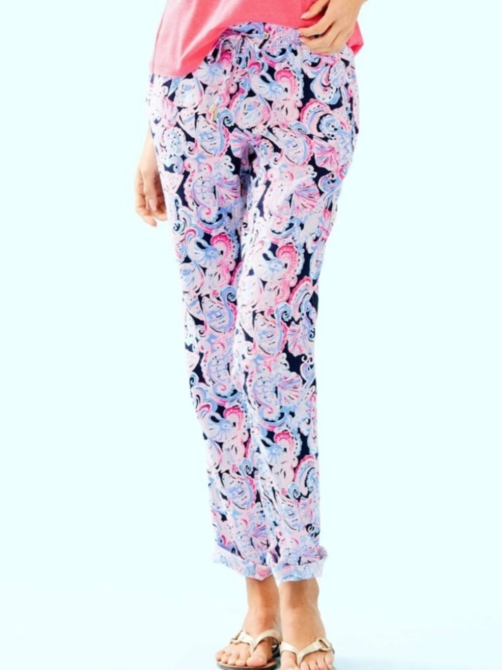 LILLY PULITZER Aden Pant Womens XXS High Tide It's For Shore Linen Drawstring